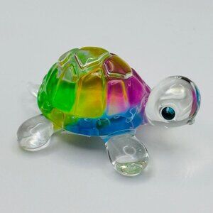 Snow Cone Turtle Rainbow Handcrafted Glass Figurine Decor